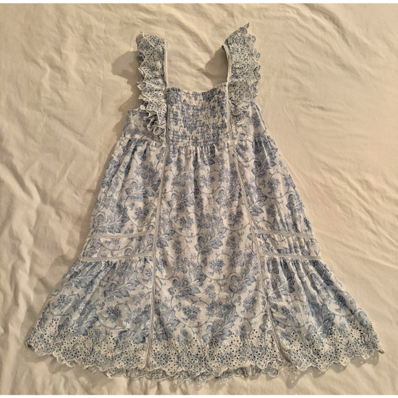 Rachel Ashwell Blue Toile Eyelet Cotton Nightgown Small Sleeveless Ruffle Trim - Picture 4 of 8